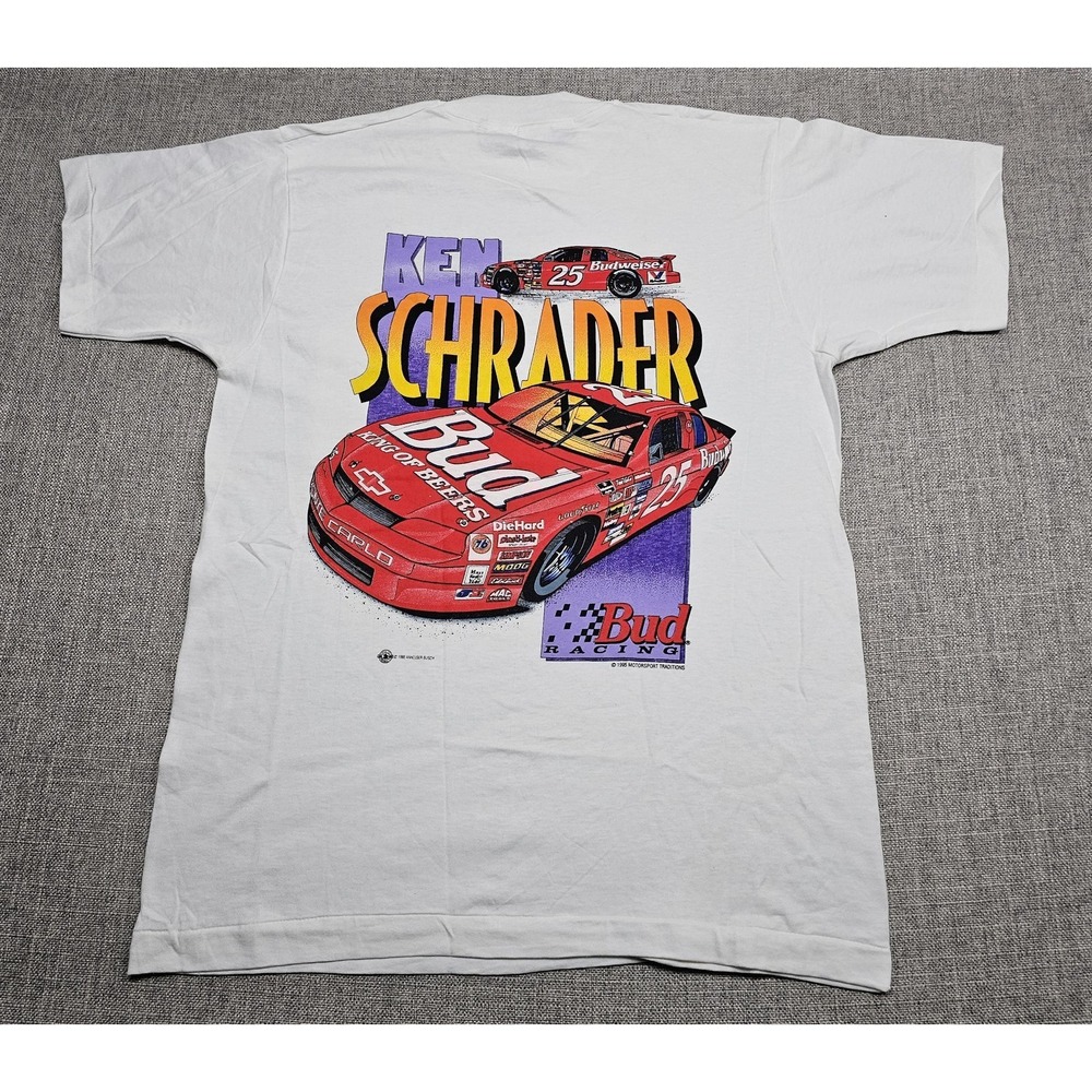 Vintage Ken Schrader Bud Racing Shirt Mens Medium White NASCAR Made USA 90s